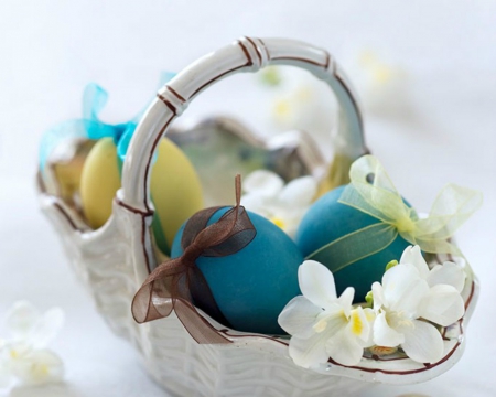 Easter Eggs - eggs, easter, basket, flowers