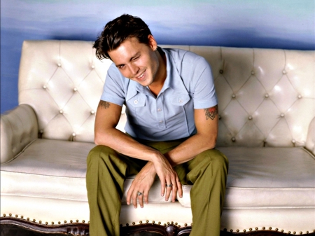 Johnny Depp - actor, white, sofa, blue, green, Johnny Depp, man, young