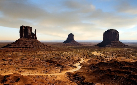 desert cliffs - desert, landscape, road, cliff