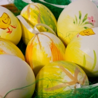 Decorative Easter Eggs In A Basket