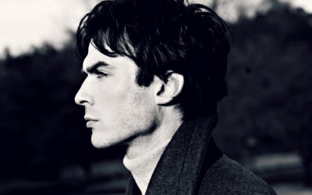 Ian Somerhalder - white, black, damon, the vampire diaries, tv series, actor, man, ian somerhalder