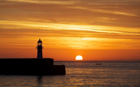 Sunset - lighthouse, sunset, cloud, sea