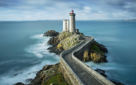 Lighthouse - sky, lighthouse, cliff, road, sea