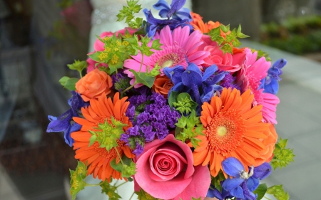 Colorful bouquet - colorful bouquet, flowers, gerbera, rose