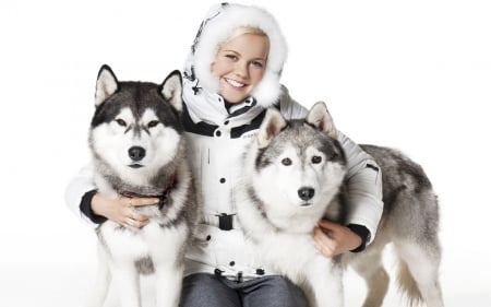 Siberian Huskies - woman, siberian husky, animals, dog