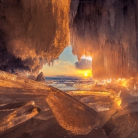 Winter Sunset View From An Ice Cave