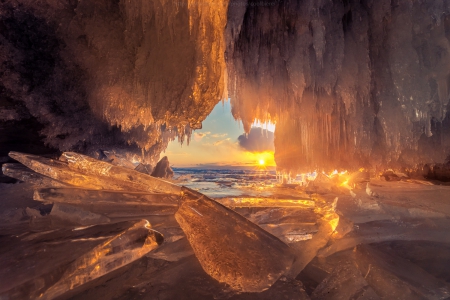 Winter Sunset View From An Ice Cave