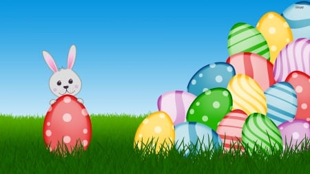 Easter Bunny With Eggs - eggs, easter, bunny, with