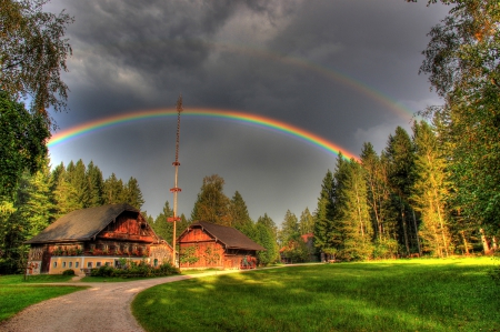 Rainbow over Austrian Landscape - nature, trees, rainbows, austria, landscapes