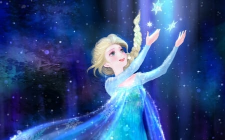 Elsa - magical, winter, snowflake, blonde, girl, blue, art, fantasy, princess, elsa, disney, snow queen