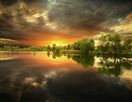 Splendor of Nature - nature, sunsut, cloud, river