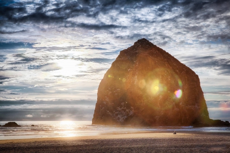 Haystack Rock - col, fun, sunset, nature, beach, ocean