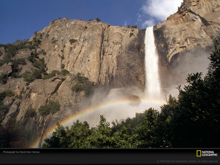 Bridalveil Fall- Landmark - trees, nature, waterfall, landmark, foreces by nature