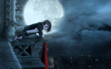 gothic female - moon, girls, female, dark, night, gothic, fantasy