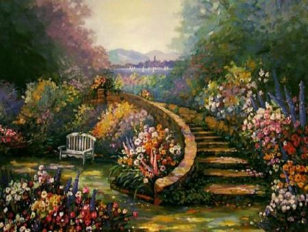 Garden-Stair - flowers, colorful, nature, garden