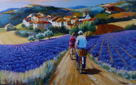 riding through lavender field