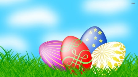 Easter Eggs - easter, in, the, eggs, grass