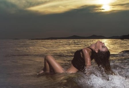 Wonderful night - nature, sunset, girl, sea