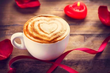 *Cappuccino Heart* - cappuccino, coffee, candles, heart, ribbon