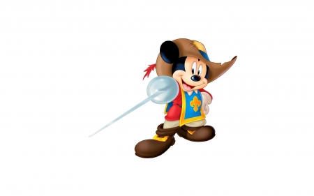 Mickey Mouse - hat, mickey mouse, white, musketeer, cute, sword, disney