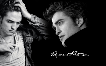 Robert Pattinson - white, twilight saga, black, movie, robert pattinson, actor, man