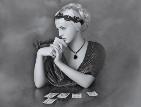 Reading from cards - alone, cards, woman, reading