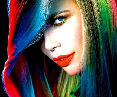 Multicolor Hair - face, lips, hair color, hair, painting, girl