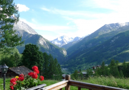 Take the fresh air - house, flowers, mountains, air