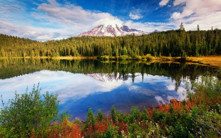 Reflection lake - beautiful, lake, reflection, mountain, sky, lakeshore