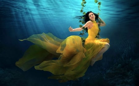 Underwater Beauty - woman, beauty, yellow, underwater