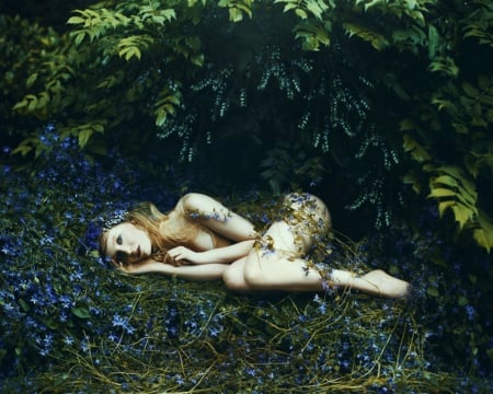 Sleeping Beauty - plants, lying, sleeping, woman