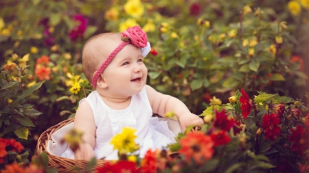 A small girl - headband, flowers, A small girl, basket