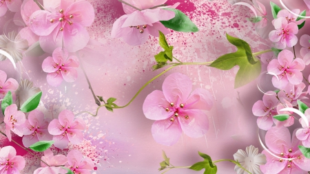 Spring Pinks - plum bloossoms, sakura, pink, bubbles, cherry blossoms, spring