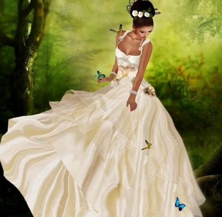 DANCING WITH BUTTERFLIES - forest, female, dancing, butterflies, dress