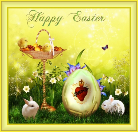 HAPPY EASTER TO ALL OF DN! - rabbits, butterfly, chicks, easter, egg, flowers