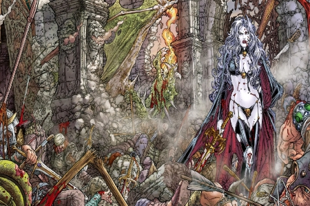 Lady Death - battle, dragon, lady death, dead, chaos comics