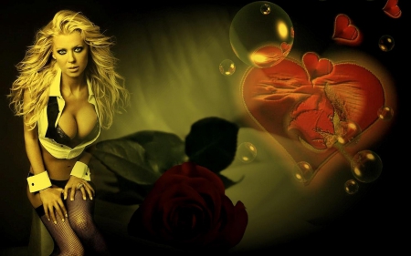 i am in the mood for love - woman, rose, blonde, heart