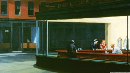 nighthawks - people, nighthawks, diner, building