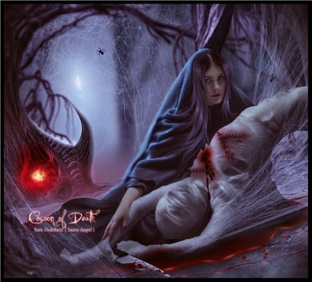 Cocoon of Death - fantasy, lady, cocoon, art, dark