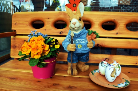 Easter Greetings - rabbit, flower, still life, eggs