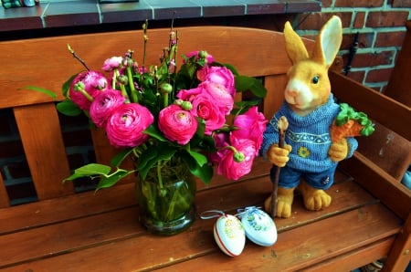 Happy Easter to all of DN - rabbit, flowers, spring, still life, eggs