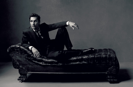 Matthew McConaughey - white, sofa, man, actor, black, matthew mcconaughey