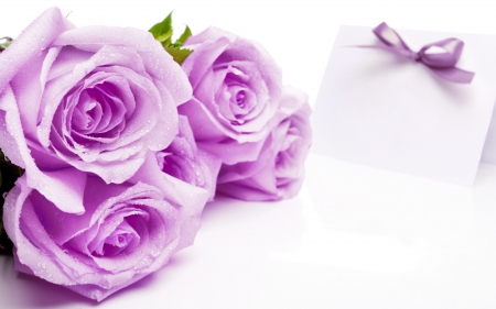 For you! - day, mother, valentine, rose, white, purple, bow, pink, card, flower