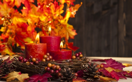 Still Life - candle, leaves, still life, autumn