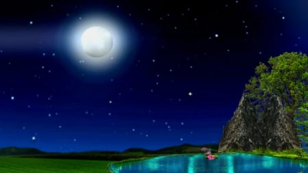 ~*~ Night at The Lake ~*~ - full moon night, HD wallpaper, lake night, night at the lake, romantic wallpaper, romamantic night