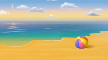 Beach Ball - clouds, Sumer, blue, ball, gold, ocean, sand, Beach