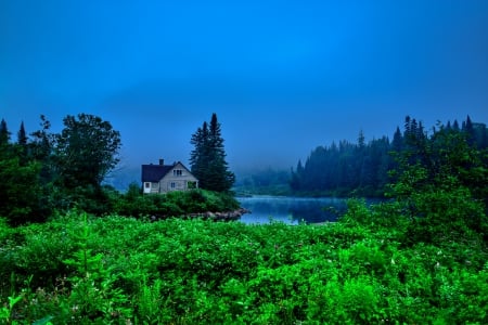 JACQUES CARTIER NATIONAL PARK - cottage, lake, sky, wild flowers, national park, landscape, places, water, night, darkness, nature, splendor