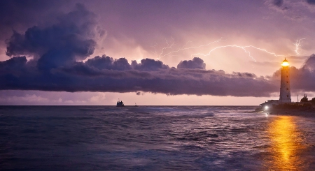 Lightning - lightning, ocean, sea, clouds