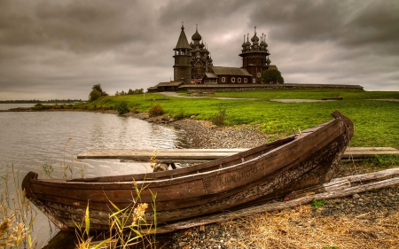 Church - river - nature, church, boat, river