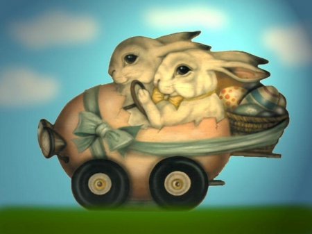 hare travel - basket, rabbit, egg, mobile